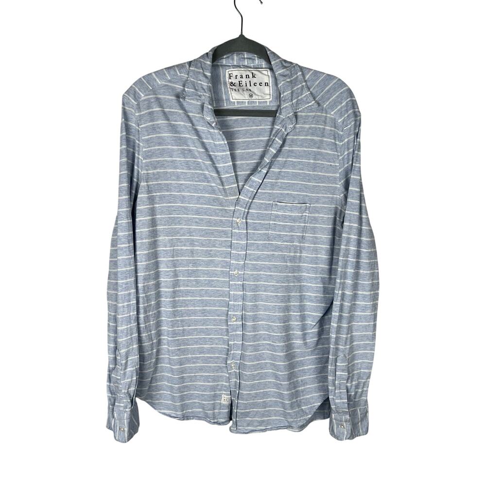 Frank & Eileen Tee Lab Blue Stripe Long Sleeve Knit Button Up Blouse M